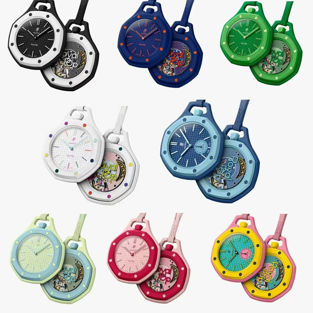 Royal Pop Orenji Hachi Blue-Orange Octagonal Lanyard Pocket Watch