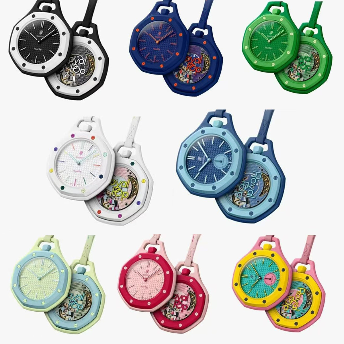 Royal Pop Vert Pop Bright Green Octagonal Lanyard Pocket Watch