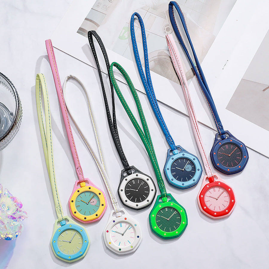 Royal Pop Multicolor Contrast Pink Yellow Octagonal Lanyard Pocket Watch