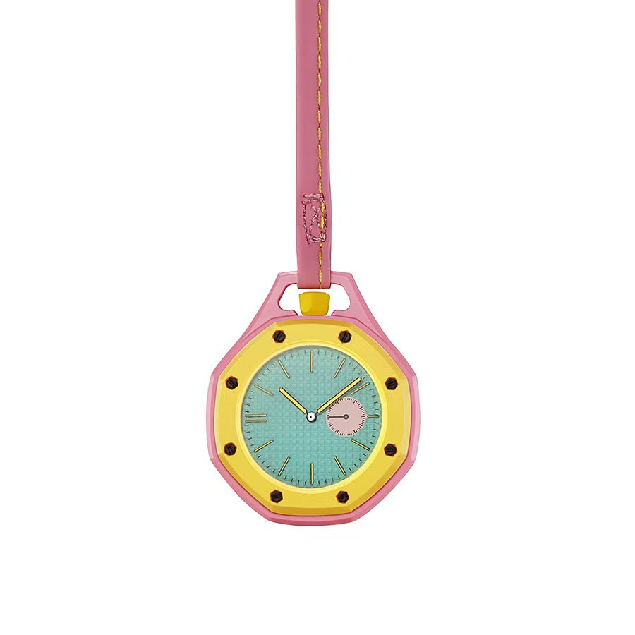 Royal Pop Multicolor Contrast Pink Yellow Octagonal Lanyard Pocket Watch