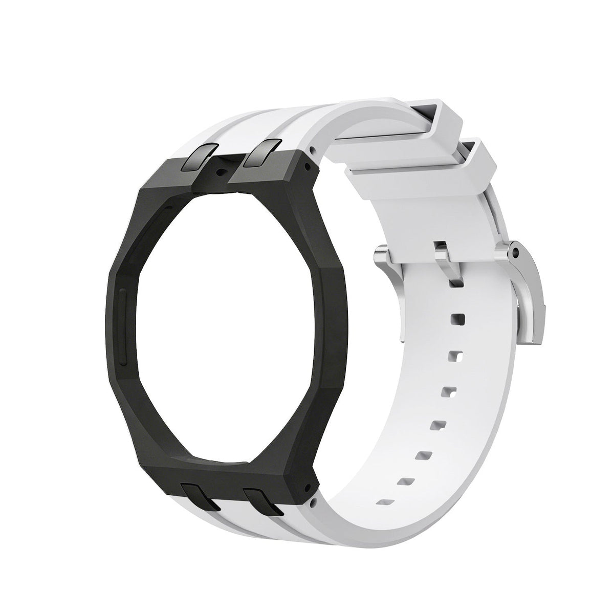 Black Metal Case + White Silicone Strap Mod Kit | Royal Oak Style Replacement Set For G-Shock GA2100 GA-B2100