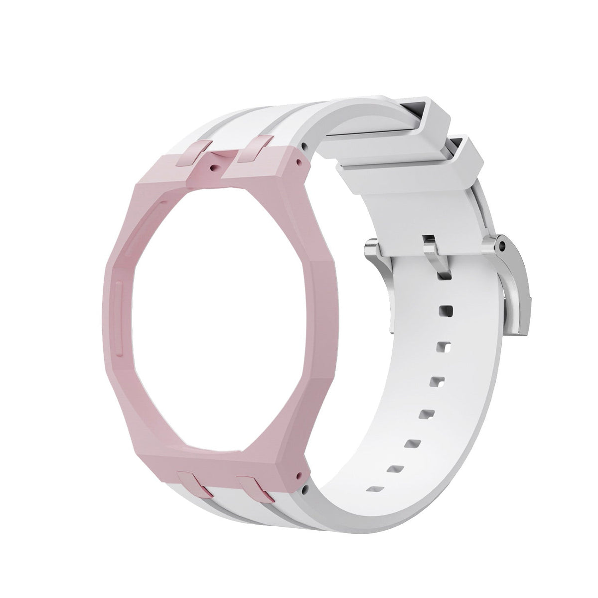 Light Pink Metal Case + White Silicone Strap Mod Kit | Royal Oak Style Replacement Set For G-Shock GA-2100 GA-B2100