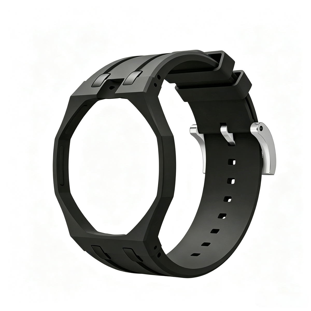 All Black Metal Case + Black Silicone Strap Mod Kit | Royal Oak Style Replacement Set For G-Shock GA2100 GA-B2100
